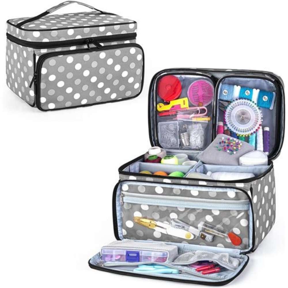 Sewing Accessories Organizer with 2 Detachable Clear Pockets, Sewing Organizer